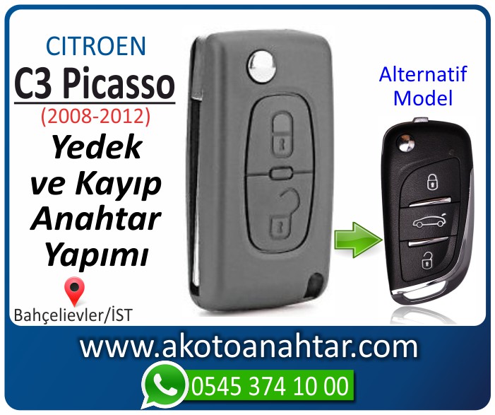 Citroen C3 c 3 picasso anahtari anahtar key yedek yaptirma fiyati kopyalama cogaltma kayip 2008 2009 2010 2011 2012 model - Citroen C3 Picasso Anahtarı | Yedek ve Kayıp Anahtar Yapımı